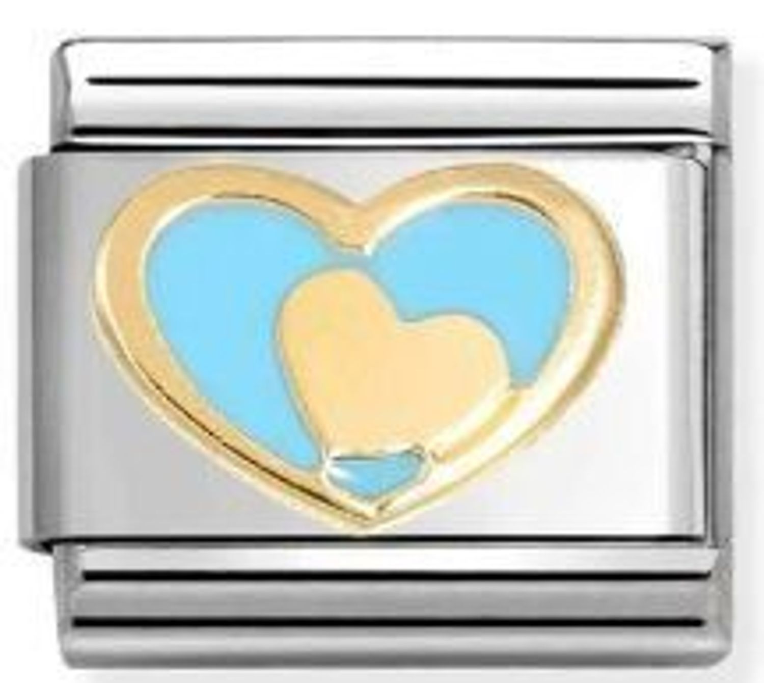 Charms Nomination Link 18K zawieszka złoto Błękitne serce ze złotym sercem  030283 31.jpg